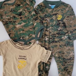 Lot of 3 Tiny Trooper Marine Corps USMC baby outfits